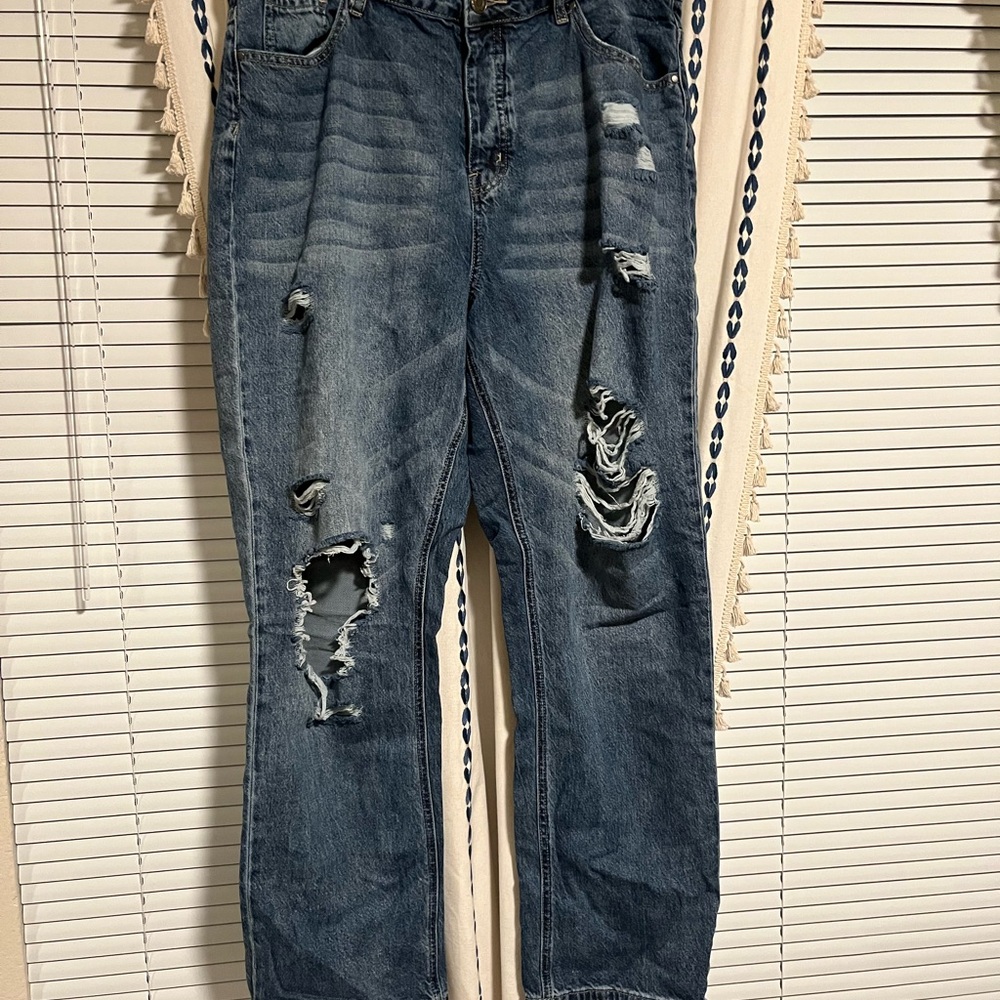 Grace & Lace Distressed Blue Straight Leg Jeans
